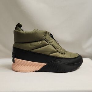 Sorel Out N About Puffy Zip Black Pink Green Winter Boots (W Size 6.5)